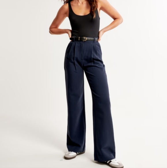 Abercrombie & Fitch Pants - Abercrombie High Rise Wide Leg Pleated Navy  Blue Pants